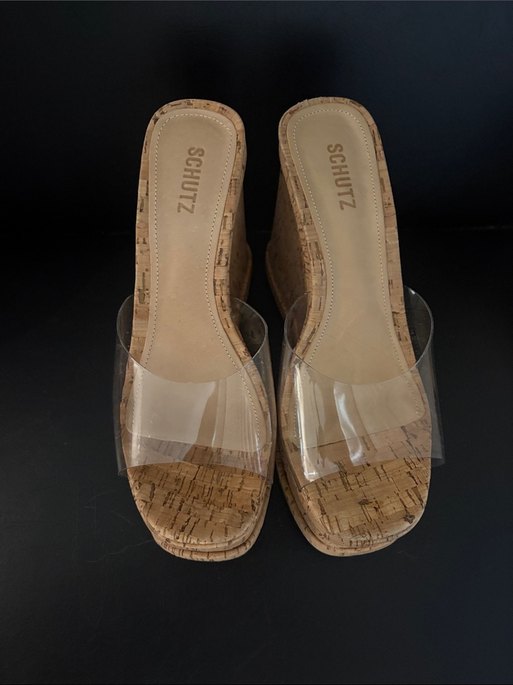 SCHUTZ Clear PVC Cork Wedge Sandals - Neutral Cork